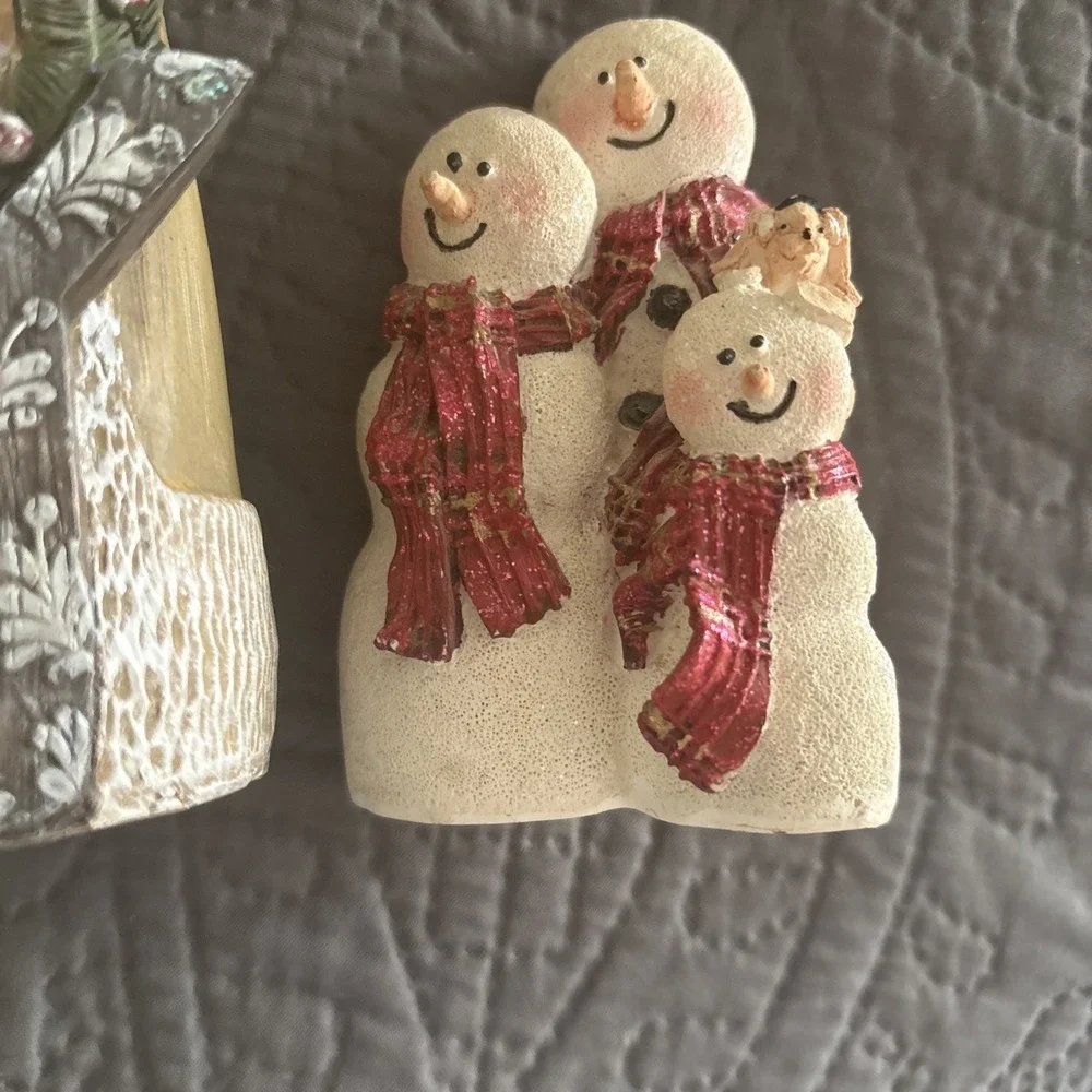 Snowman Wood Resin Figurine Set of 3 Traditional Christmas Decor